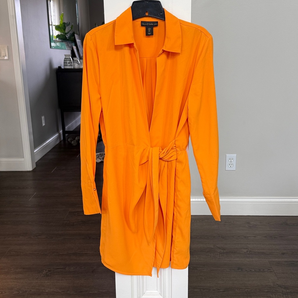 House of Harlow 1960 Like New Tangerine Orange Wrap Tie-Front Mini Dress S - Picture 2 of 8
